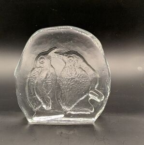 Clear Glass Pinguins Paperweight